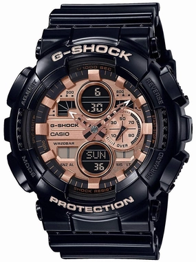 Casio G-Shock GLOSSY GOLD Mens Ana-Digi Black/Rose Gold Watch GA140GB-1A2