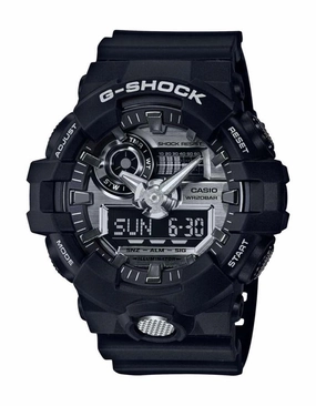 Casio G-Shock Mens Garish Color - Black & Silver - Perforated Band - World Time