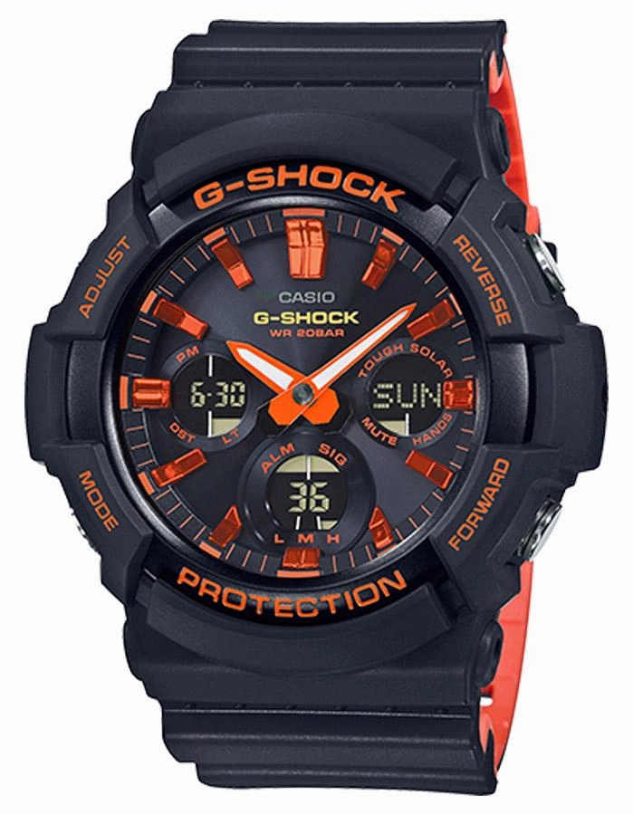 Casio G-Shock Mens GAS100 Series - Analog/Digital - Black & Orange - World Time