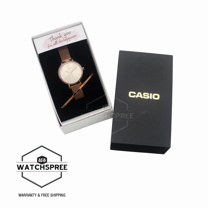 Casio Ladies' Analog Watch LTP2024VMR-9C LTP-2024VMR-9C Bangle Set