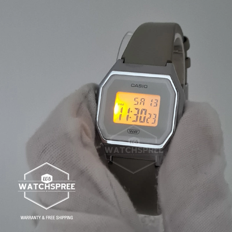 Casio Ladies' Digital Grey Leather Strap Watch LA680WEL-8D LA680WEL-8