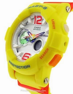 Casio Ladies Baby-G - Analog / Digital - Tide Graph Feature - Yellow Resin Strap