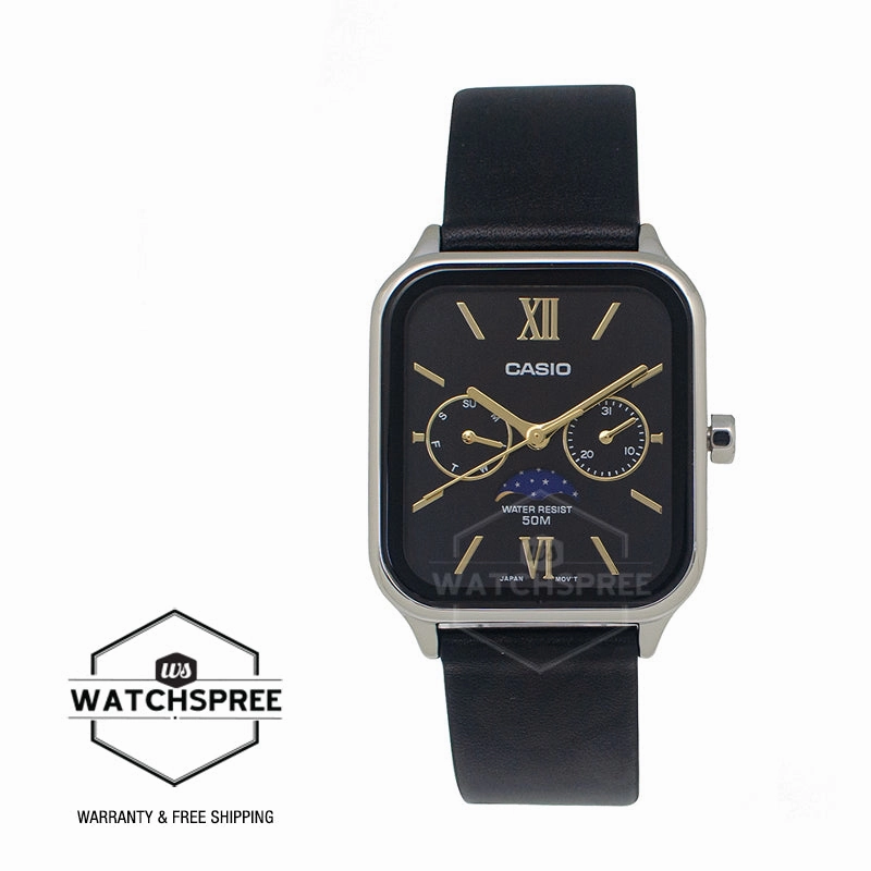 Casio Men's Analog Square Dial Black Leather Strap Watch MTPM305L-1A2 MTP-M305L-1A2