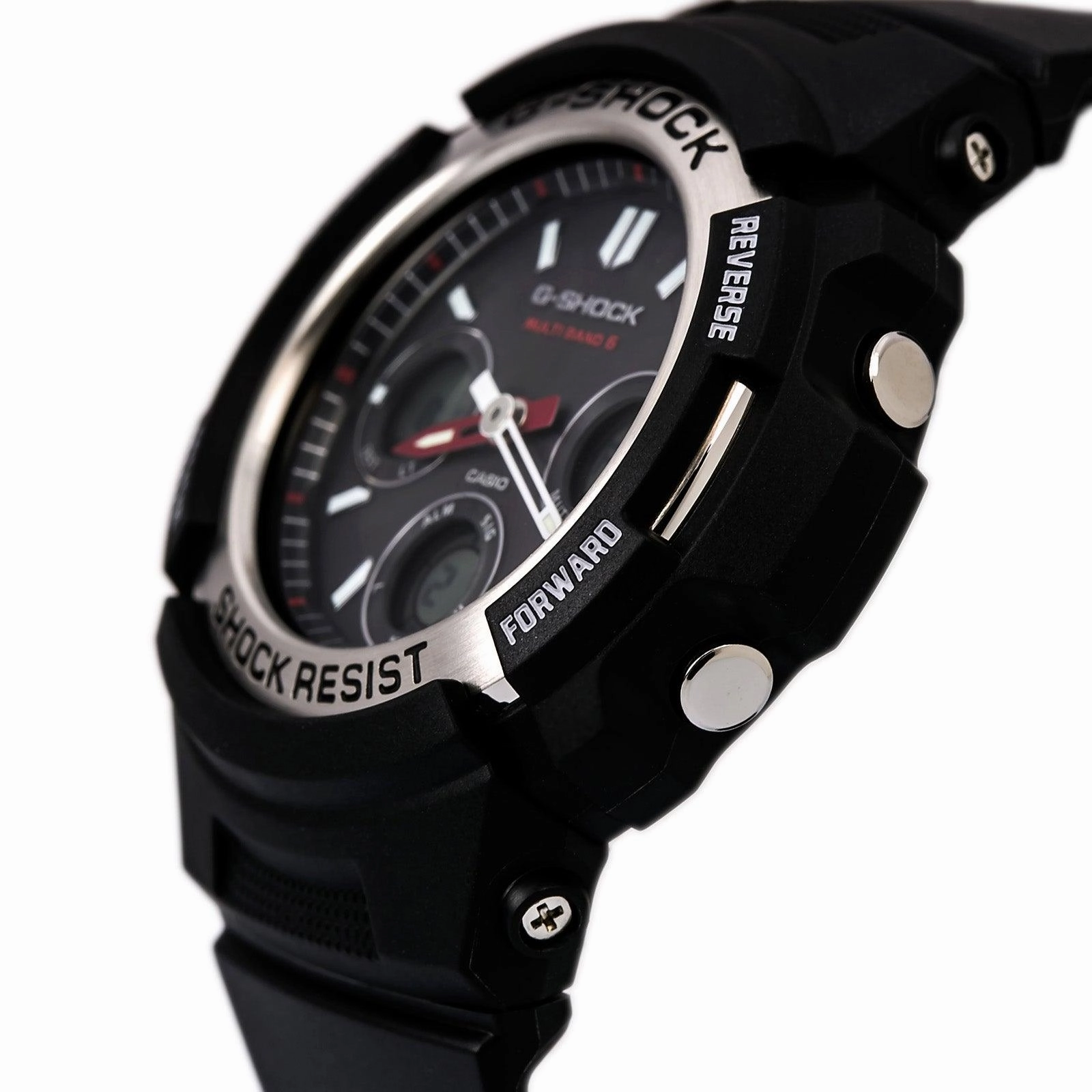 Casio Men's Atomic Watch - G-Shock Ana-Digital Black Dial Resin Strap | AWGM100-1A