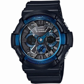 Casio Men's G-Shock World Time Black Resin Strap Ana-Digi Black Dial Alarm Dive Watch | GA200CB-1A