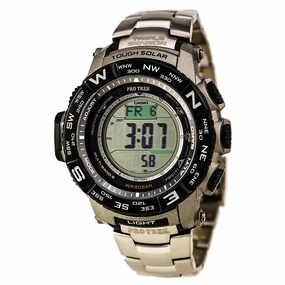 Casio Men's Protrek Tough Solar Digital Grey Dial Titanium Bracelet World Time Dive Watch | PRW3500T-7
