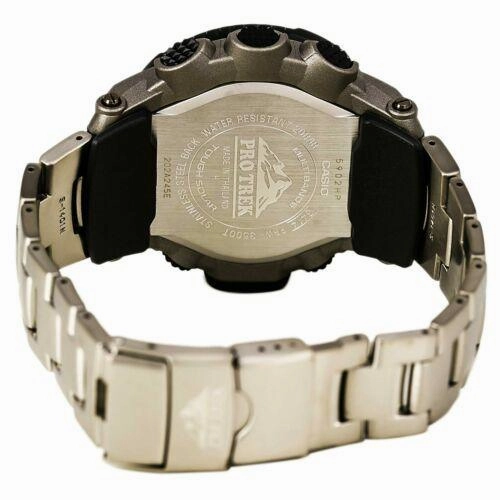 Casio Men's Protrek Tough Solar Digital Grey Dial Titanium Bracelet World Time Dive Watch | PRW3500T-7