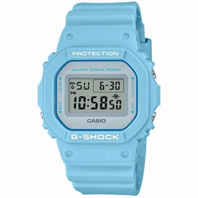 Casio Men's Quartz Watch - G-Shock Blue Resin Strap Digital Grey Dial | DW5600SC-2