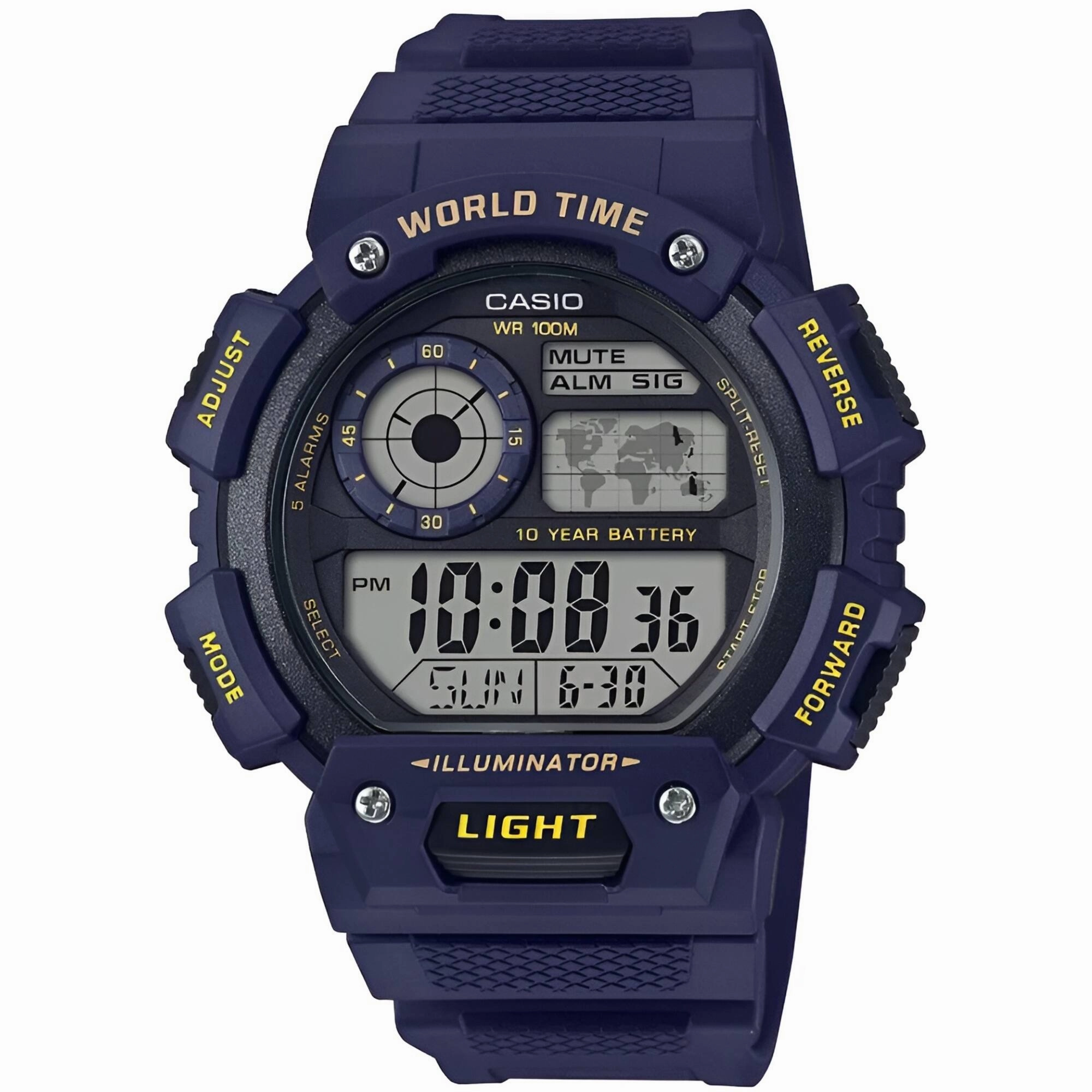 Casio Men's Watch - Black and Grey Digital Dial Blue Resin Strap Alarm | AE-1400WH-2A