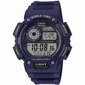 Casio Men's Watch - Black and Grey Digital Dial Blue Resin Strap Alarm | AE-1400WH-2A