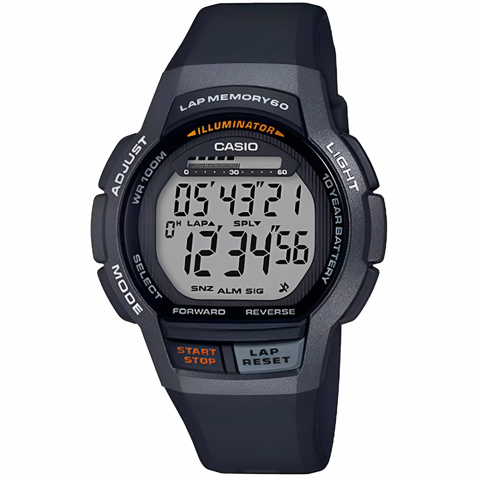 Casio Men's Watch - Dual Time Grey Digi Dial Black Resin Strap Alarm | WS-1000H-1AV