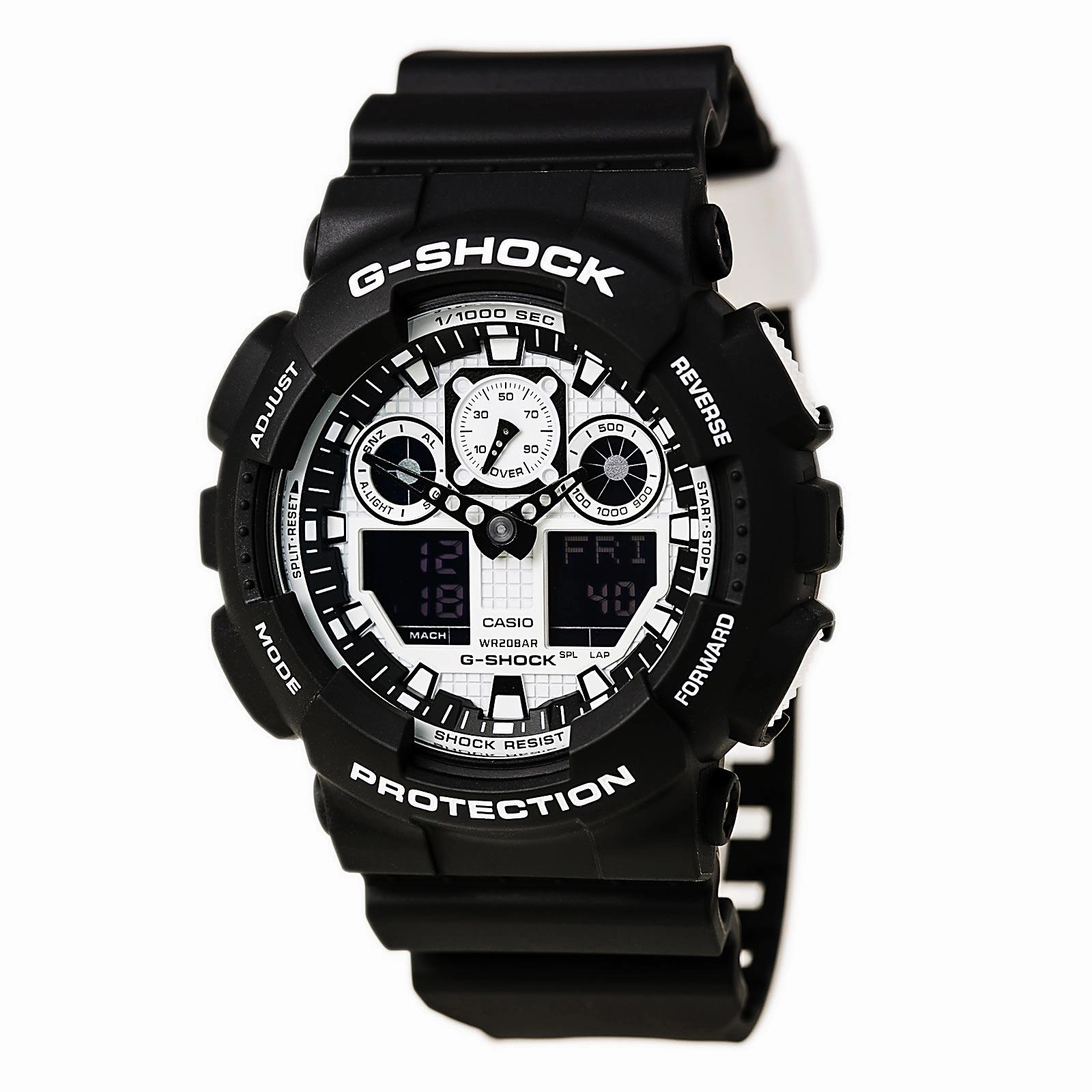 Casio Men's World Time Watch - G-Shock Dive Resin Strap Ana-Digi Dial | GA100BW-1A