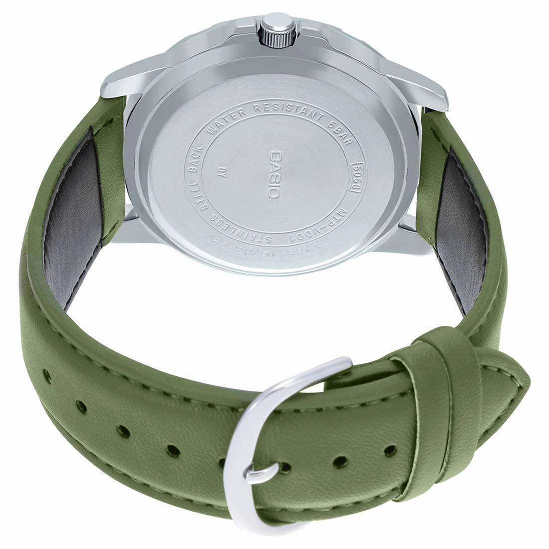 Casio MTP-VD01L-3BVUDF Army Green Leather Watch for Men