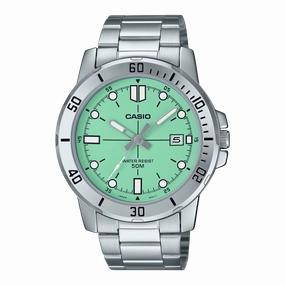 Casio Standard Analogue Pale Green Dial Stainless Steel Watch MTPVD01D-3E1