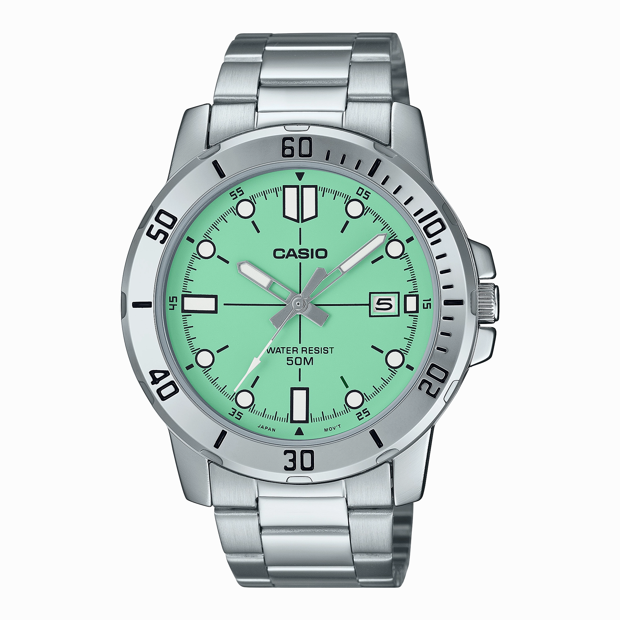 Casio Standard Analogue Pale Green Dial Stainless Steel Watch MTPVD01D-3E1