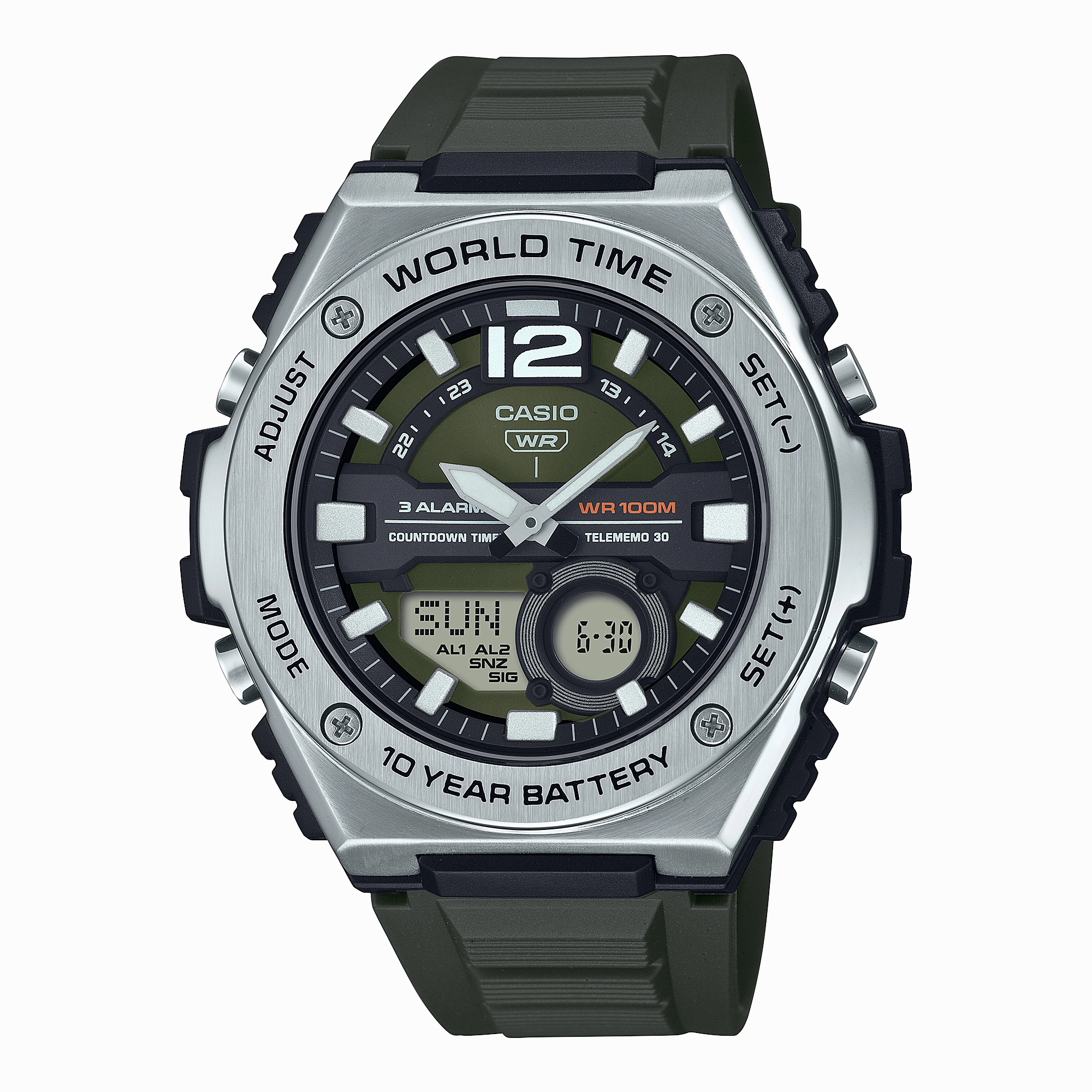 Casio Standard Black Resin Band Green Dial Watch MWQ100-3A