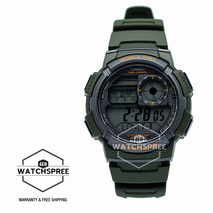 Casio Standard Digital Sporty Design Green Resin Band Watch AE1000W-3A