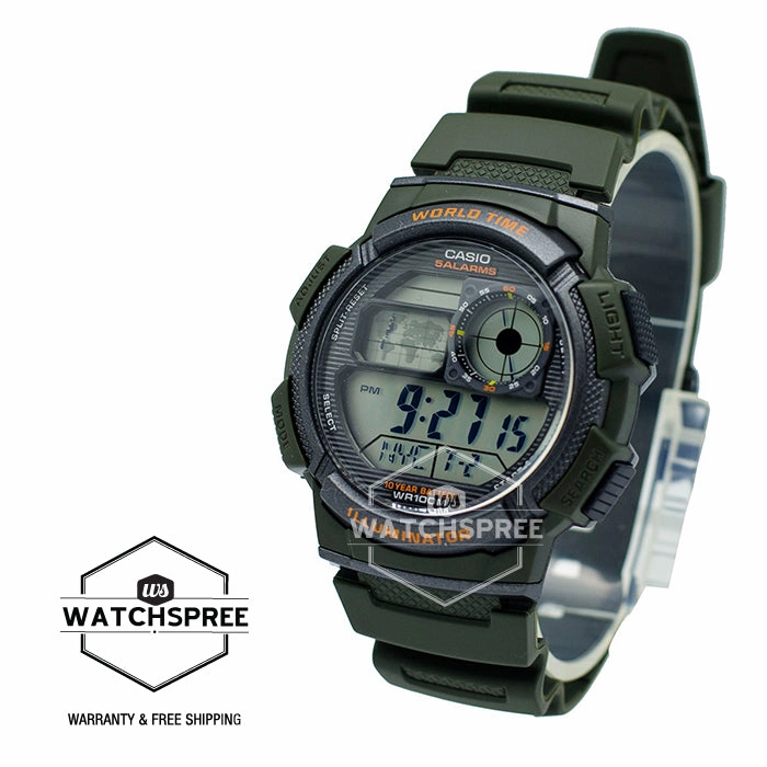 Casio Standard Digital Sporty Design Green Resin Band Watch AE1000W-3A