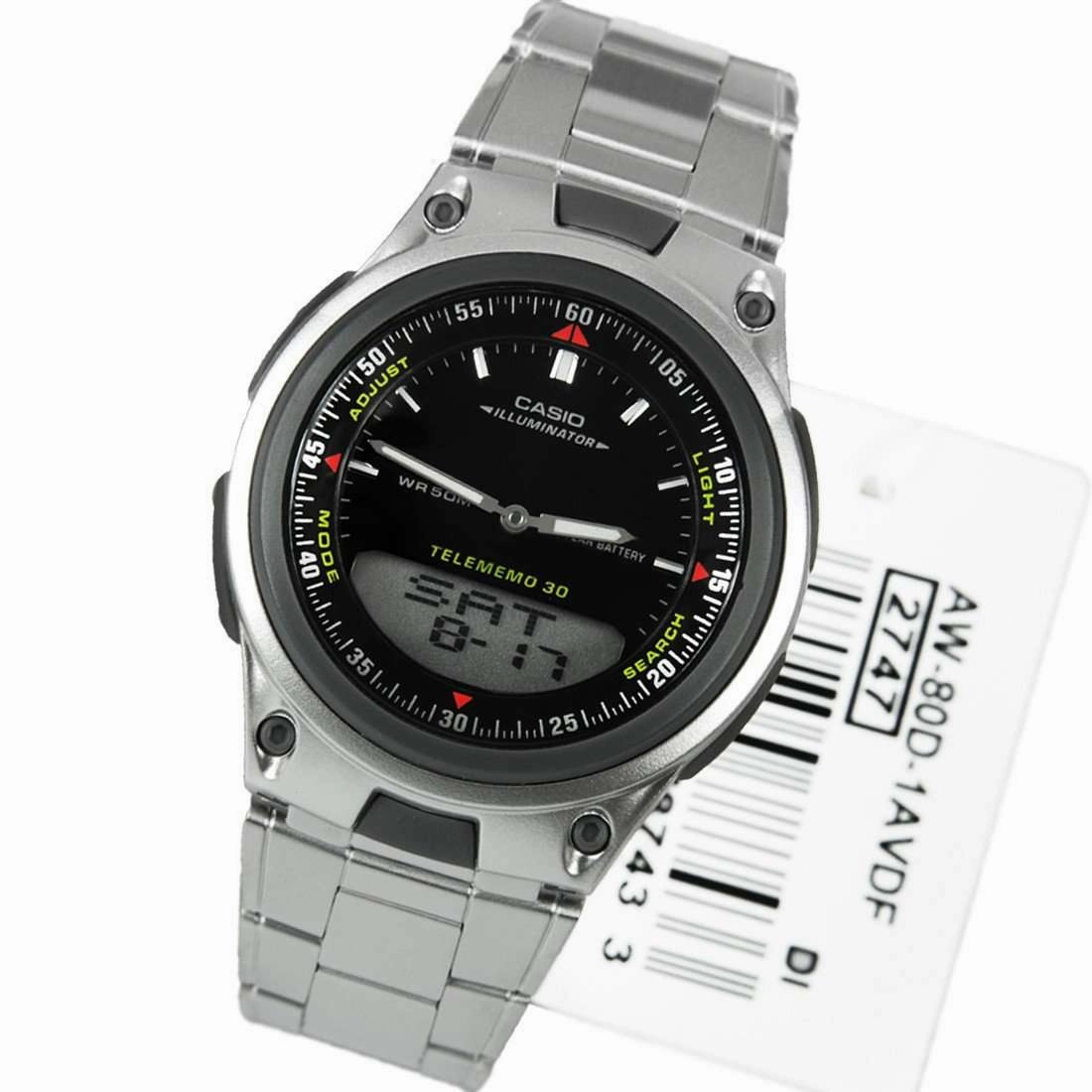 Casio Standard Men's Silver Stainless Steel Strap Watch- AW-80D-1AVDF