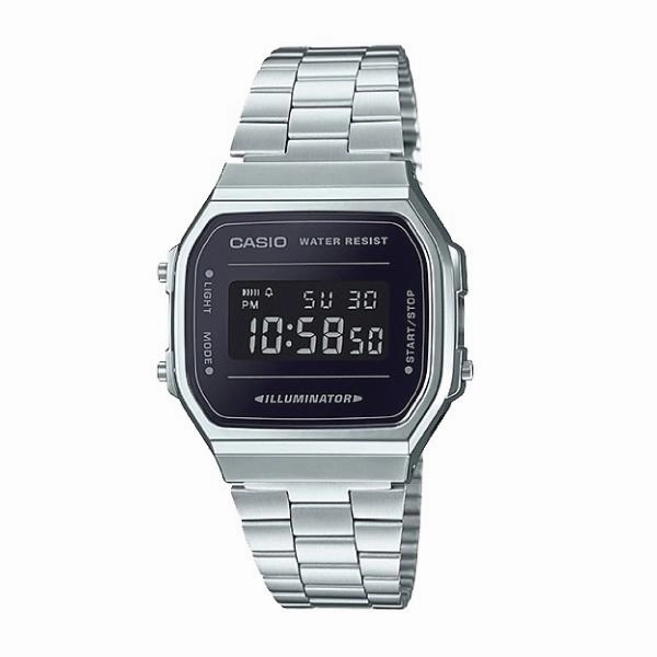 Casio Vintage Standard Digital Silver Stainless Steel Band Watch A168WEM-1D A168WEM-1