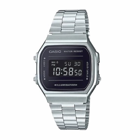 Casio Vintage Standard Digital Silver Stainless Steel Band Watch A168WEM-1D A168WEM-1