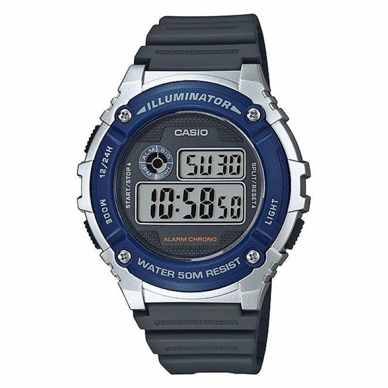 Casio W-216H-2A Black/Blue Resin Strap Watch for Men and Women