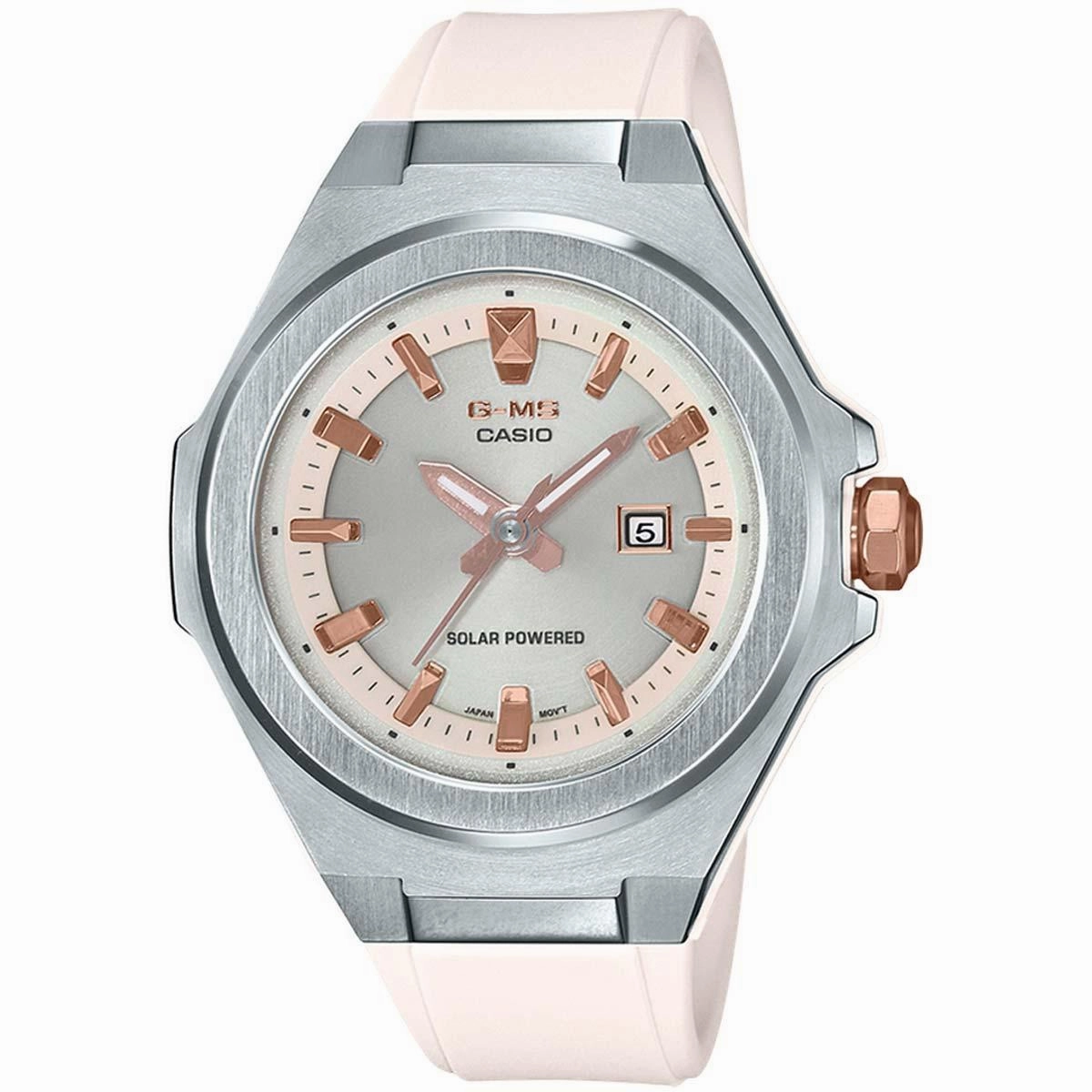 Casio Women's Quartz Watch - G-Shock Silver and Cream Dial Cream Strap | MSGS500-7A