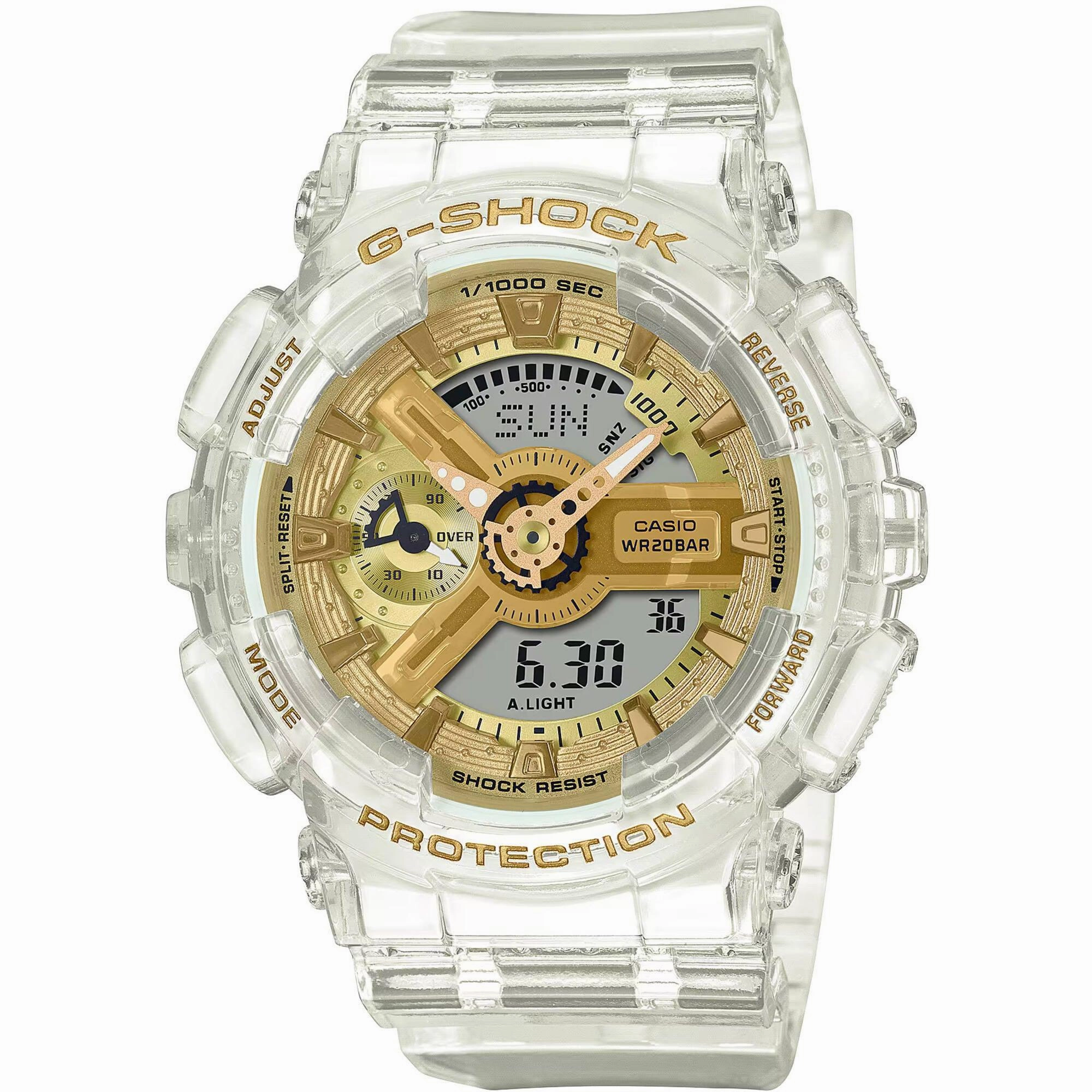 Casio Women's Watch - G-Shock Gold and Grey Dial White Strap Ana-Digi | GMAS110SG-7A