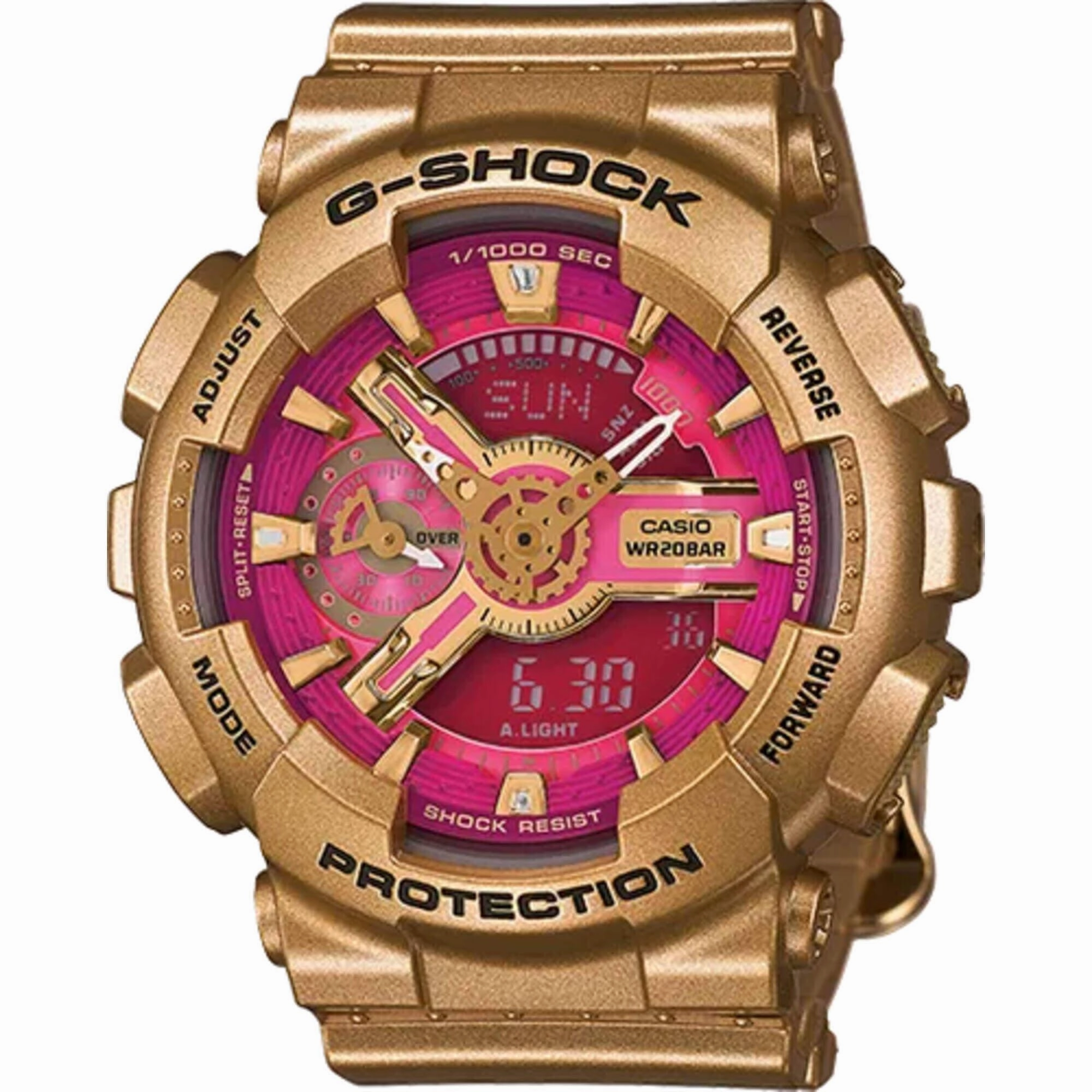 Casio Women's Watch - G-Shock Pink and Gold Ana-Digi Dial Strap | GMAS110GD-4A1CR