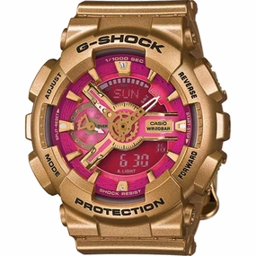 Casio Women's Watch - G-Shock Pink and Gold Ana-Digi Dial Strap | GMAS110GD-4A1CR