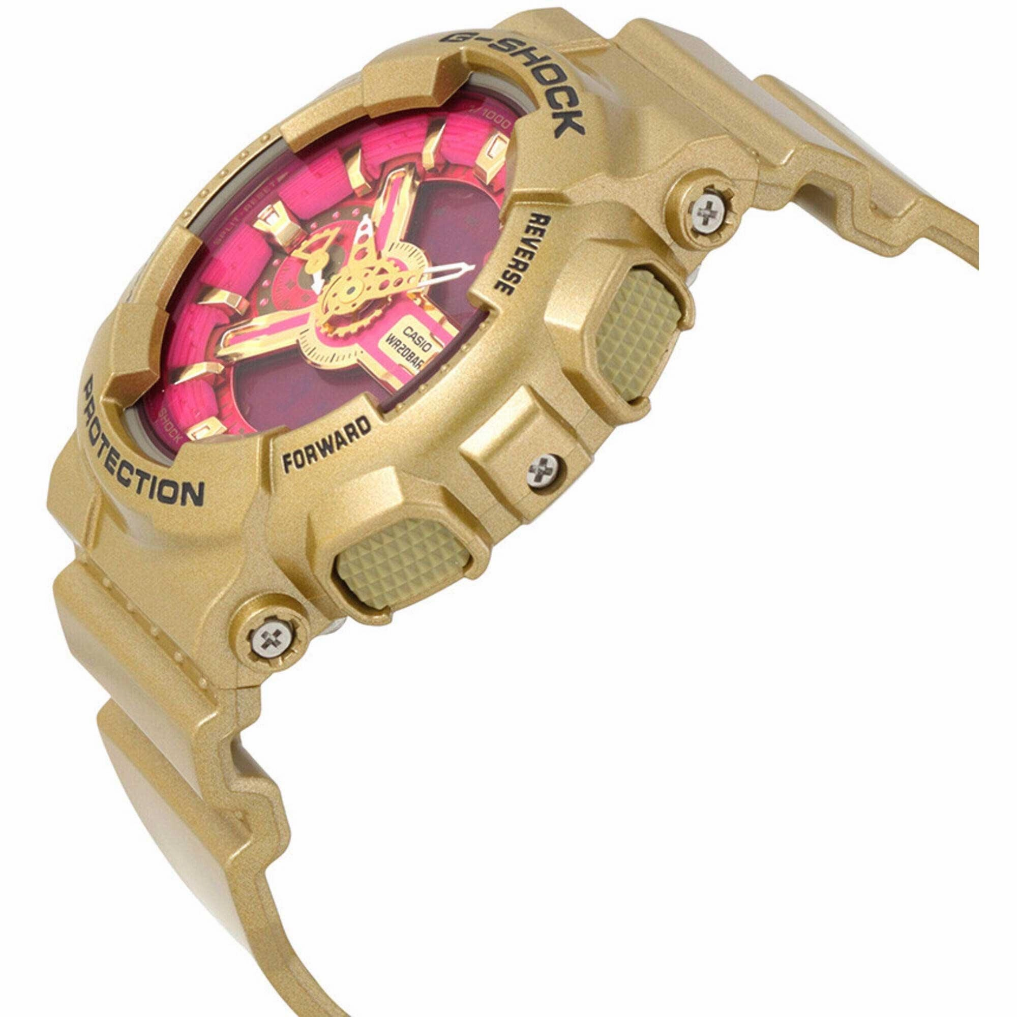 Casio Women's Watch - G-Shock Pink and Gold Ana-Digi Dial Strap | GMAS110GD-4A1CR