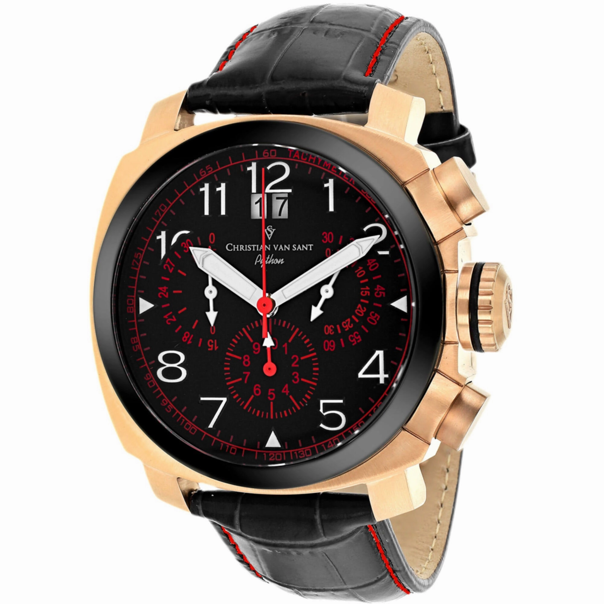 Christian Van Sant Men's Watch - Grand Python Black Dial Leather Strap | CV3AU8