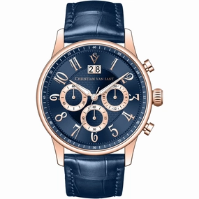 Christian Van Sant Men's Watch - Heritage Quartz Blue Dial Leather Strap | CV3945