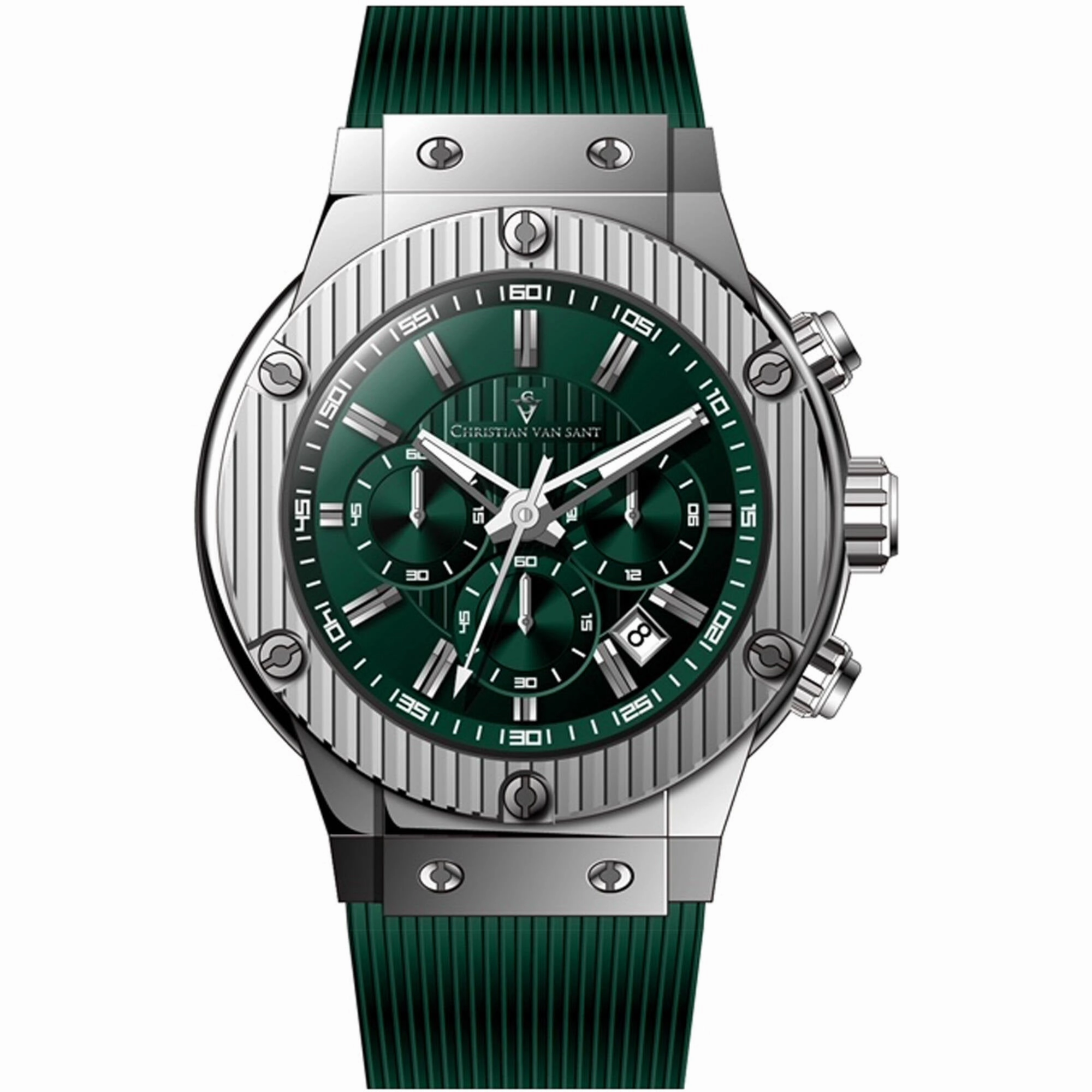Christian Van Sant Men's Watch - Monarchy Quartz Green Dial Rubber Strap | CV8143