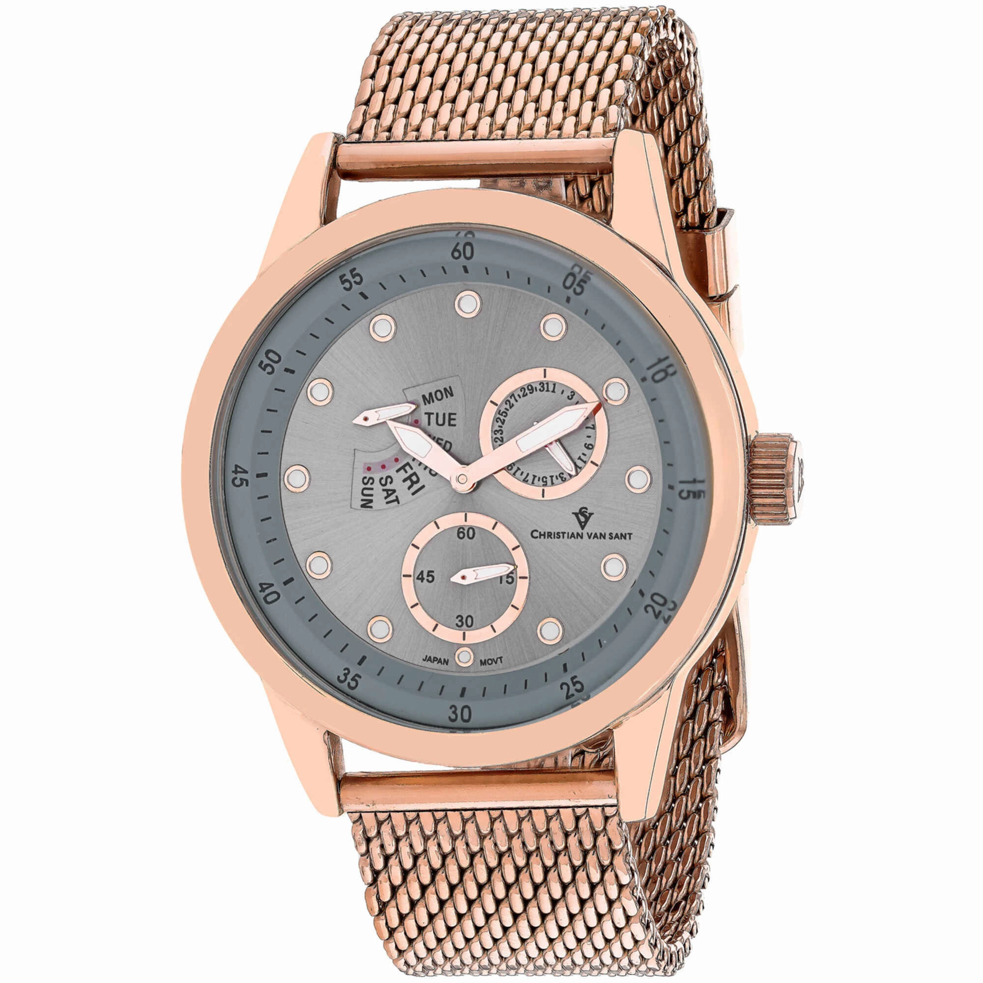 Christian Van Sant Men's Watch - Rio Quartz Silver Dial Rose Gold Bracelet | CV8718