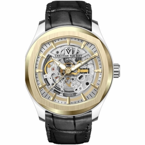 Christian Van Sant Men's Watch - Romeo Gold Tone Dial Black Leather Strap | CV9502