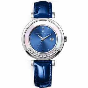 Christian Van Sant Women's Watch - Bria Quartz Blue Genuine Leather Strap | CV3812