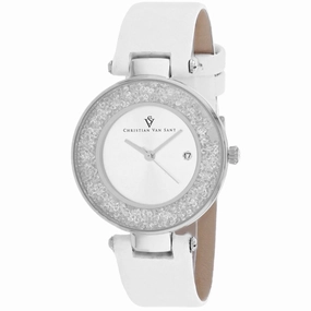 Christian Van Sant Women's Watch - Dazzle Quartz Silver Dial Leather Strap | CV1220