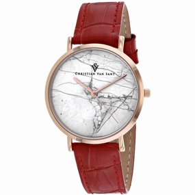 Christian Van Sant Women's Watch - Lotus Quartz White Dial Leather Strap | CV0422