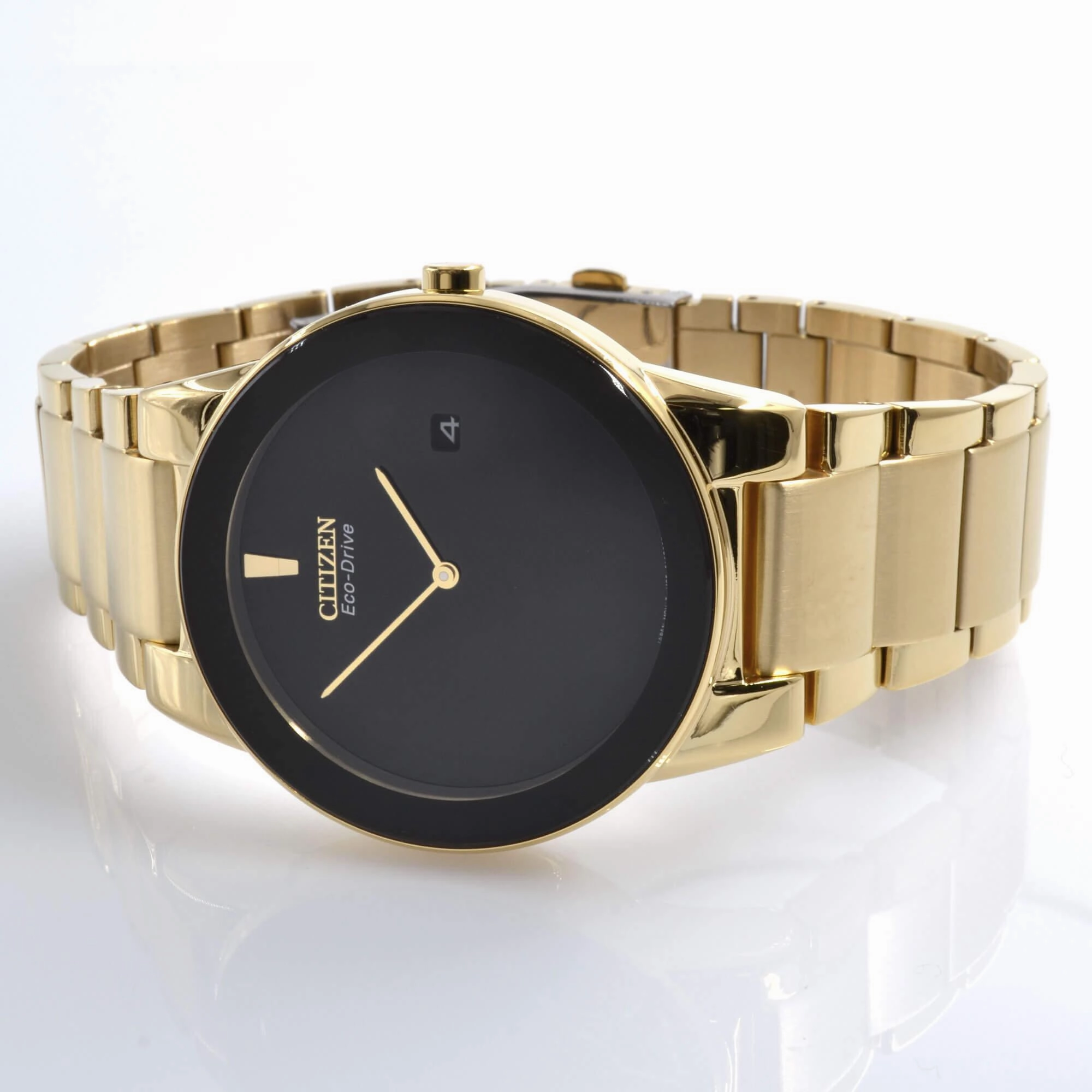 Citizen AU1062-56E Men's Axiom Eco-Drive Black Dial Gold Plated Steel Bracelet Watch