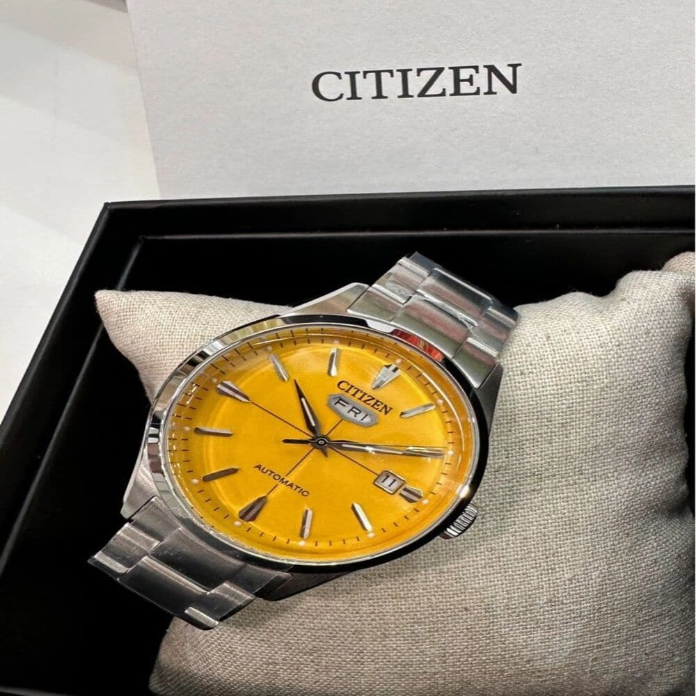Citizen Automatic Yellow Dial Silver Stainless Steel Men Watch NH8391-51Z