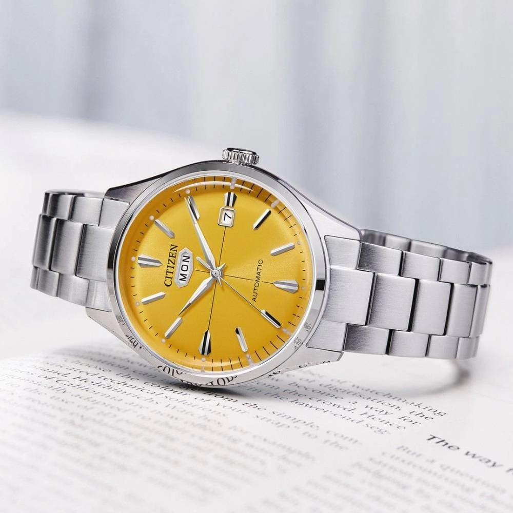 Citizen Automatic Yellow Dial Silver Stainless Steel Men Watch NH8391-51Z