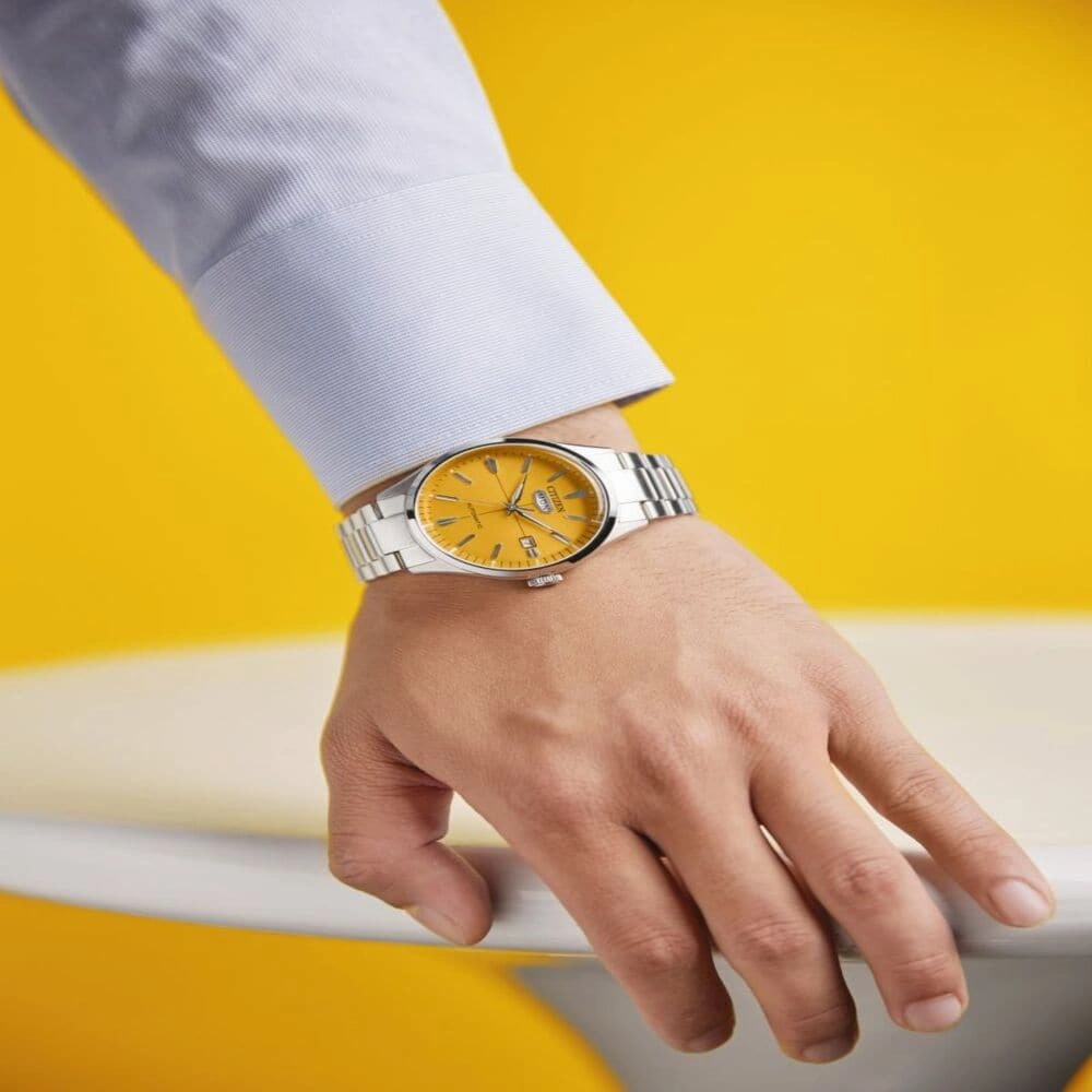 Citizen Automatic Yellow Dial Silver Stainless Steel Men Watch NH8391-51Z