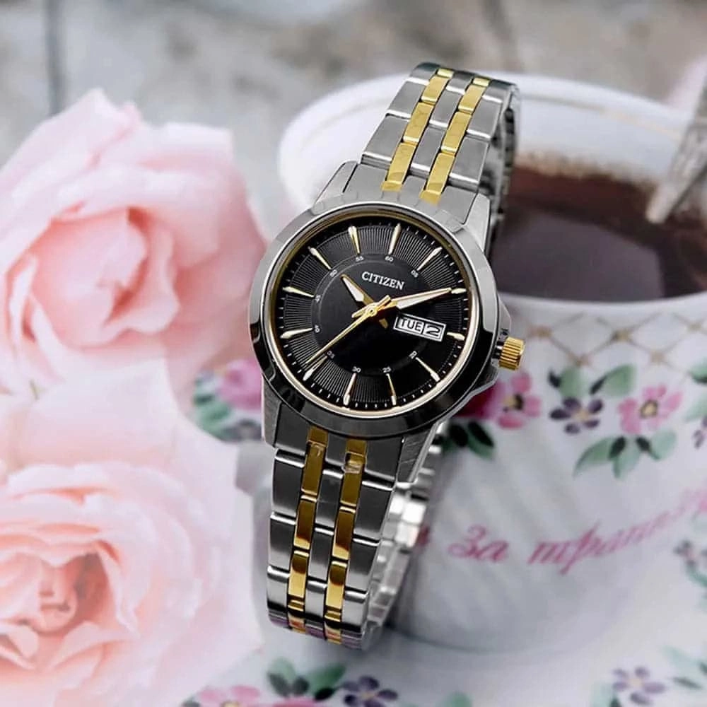Citizen Black Dial Two-Tone Stainless Steel Strap Women Watch EQ0608-55E