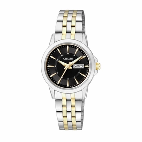 Citizen Black Dial Two-Tone Stainless Steel Strap Women Watch EQ0608-55E