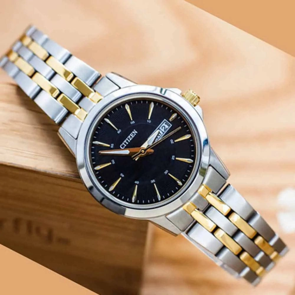 Citizen Black Dial Two-Tone Stainless Steel Strap Women Watch EQ0608-55E
