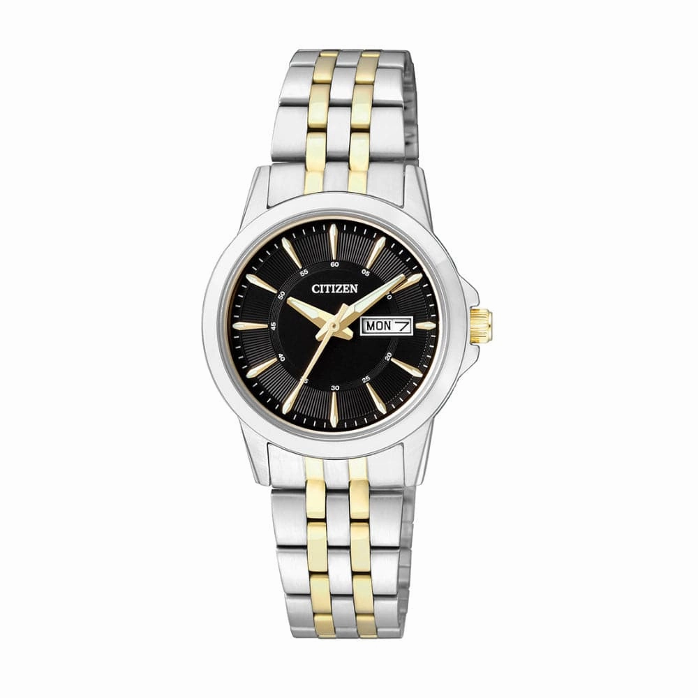 Citizen Black Dial Two-Tone Stainless Steel Strap Women Watch EQ0608-55E