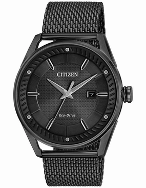Citizen DRIVE CTO Mens Watch - Black Case & Dial - Mesh Bracelet - Date - 100m