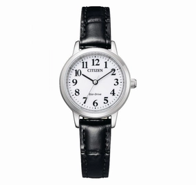 Citizen Eco-Drive Black Leather Strap White Dial Watch EM0930-15A