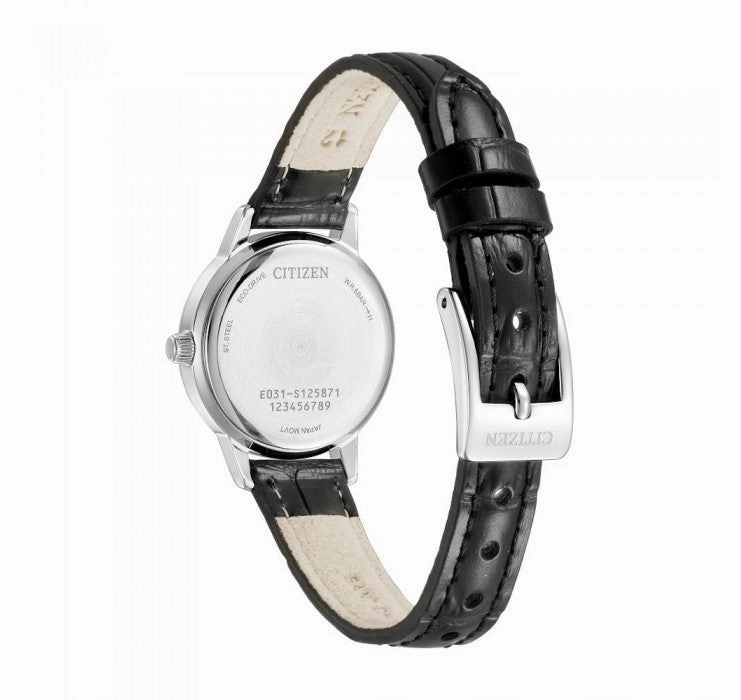 Citizen Eco-Drive Black Leather Strap White Dial Watch EM0930-15A